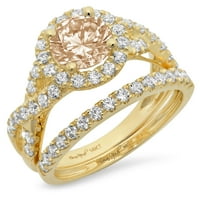 1. dijamant okruglog reza imitacija šampanjca od žutog zlata od 14 karata s naglascima vjenčani set od 10 karata