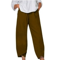 Ženske pamučne i posteljine hlače visokog struka Čvrsta boja džepnih hlača Summer ležerne ravne hlače