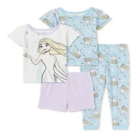Disney Frozen Toddler Girl Kratki rukav, kratke i hlače pijama, set od 4 komada, veličine 2T-4T