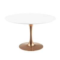 47 okrugli drveni blagovaonski stol s aluminijskom metalnom bazom, ružičasto-bijeli