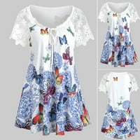 Rasprodaja ženskih ljetnih Casual vrhova Plus size asimetričnih majica s printom leptira čipkasta bluza