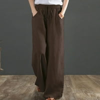 Ženske jednobojne široke hlače s džepovima, elastične elastične hlače u struku, Ležerne duge hlače