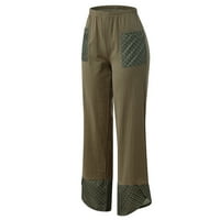 ; Duge hlače za žene, ženske Ležerne pamučne lanene hlače s krpicama, nepravilne široke široke hlače vojne zelene