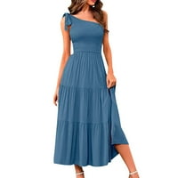 Ljetne haljine Plus size, ležerna Ženska mini haljina sa slatkim dekolteom, lepršava haljina u plavoj boji
