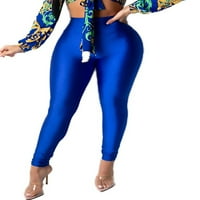 Ženske hlače u donjem dijelu, jednobojne tajice, sjajne duge rastezljive hlače, svečane hlače u plavoj boji 2