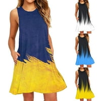 Sundresses za žene ljetne haljine majica za plažu s cvjetnim printom Sundress bez rukava s džepovima ležerna široka