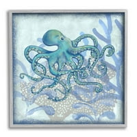 Slojeviti hobotni koraljni botanici životinje i insekti grafička umjetnost siva uokvirena umjetnička tiskana zidna