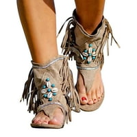 Sandale Žene dame Etničke retro boemske rese na vanjskoj letici papuče kaki veličine 7