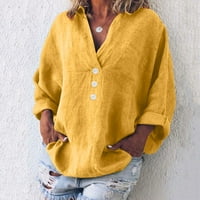 Ženske bluze Osvjesna ležerna modna kruta boja vrhovi s dugim rukavima labava pamučna posteljina labava košulja