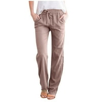 Posteljine hlače za žene povremene ljetne hlače za elastični struk labave hlače u džepu široke noge