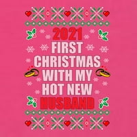 Wild Bobby, prvi Božić s mojim vrućim novim suprugom Ugly Božićni džemper Ženski trkački tenk, Raspberry, Medium