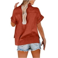 Solacol Womens Tops Modni solidna košulja s gumbom žensko v-izrez labava majica bluza