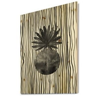 DesignArt 'crno -bijela prugana pod tropskim listom I' Moderni tisak na prirodnom borovom drvetu