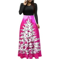 Ženska haljina s dugim rukavima s printom božićnog drvca, duga haljina s okruglim vratom s dugim rukavima, Ženske