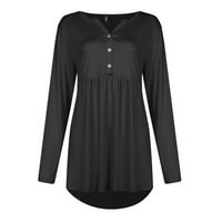 Jednobojne bluze s izrezom u obliku slova U i dugim rukavima, sportske košulje za žene, crna Veličina u obliku