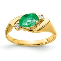 Čvrsto 14K žuto zlato 7x ovalno smaragdno zeleno May Gemstone Diamond Anglevery Ring Veličina 5