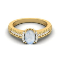 Ovalni mjesečev kamen dragulj sterling srebro zlato vemreil halo akcent vjenčane žene prsten