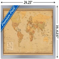 Starinski zidni plakat s kartom svijeta, uokviren 14.725 22.375
