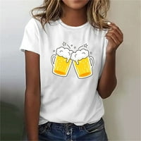 Zimske majice s grafičkim printom za žene, majice kratkih rukava s okruglim vratom s printom piva, ležerna majica
