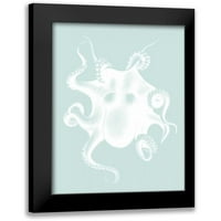 Zapanjujuća uokvirena Crna suvremena muzejska umjetnička gravura pod nazivom Bijela hobotnica na morskoj pjeni,