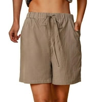 Ženske ljetne Ležerne jednobojne kratke hlače s elastičnom elastikom s visokim strukom U donjem dijelu leđa, smeđe