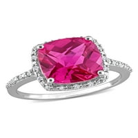 5- Carat T.G.W. Objavljen jastuk stvoren ružičasti safir i dijamantski halo koktel prsten