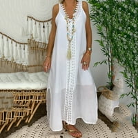 Bazyrey ženske čvrste ljetne haljine bez rukava trendovske haljine bijele 2xl
