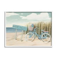 Stupell Industries Beach Cruiser Blue Bicycle hvalite grafičku umjetnost bijela uokvirena umjetnička print zidna