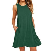 Ženske ljetne haljine, Ležerne Majice bez rukava, pripijena jednobojna haljina u zelenoj boji