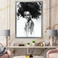 Dizajnerska umjetnost crno-bijeli portret afroameričke žene uokvirena suvremena umjetnička gravura