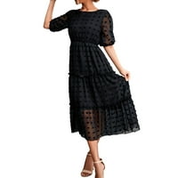 Haljine modni modni ženski labavi korzeti s okruglim vratom, jednobojna duga haljina kratkih rukava, Crna