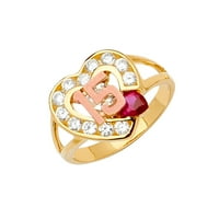 Čvrsto 14k bijelo, žuto i ružičasto trobojno zlato s kubičnim cirkonijem, petnaestogodišnji prsten za rođendan,