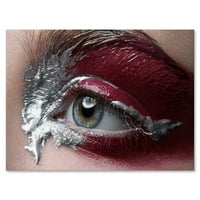 Dizajnerska umjetnost Izbliza ženskih očiju s crvenom šminkom na modernom zidnom platnu