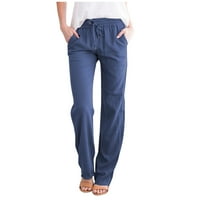 ravne ženske pamučne hlače s elastičnim strukom i jednobojnim vezicama, duge lanene i ležerne hlače, skraćene