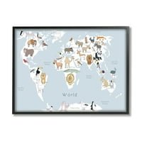 Stupell Industries Dječji svijet Animal World Map Radina ilustracija svijetloplava, 14, koju je dizajnirala Carla