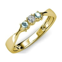 Akvamarinski dijamantni prsten od 92-91, tri kamena od 0,5 karata u 14-karatnom žutom zlatu.veličina 7,5