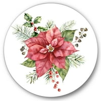 DesignArt 'Božićna jelka i holly Mistletoe bobice ii' Tradicionalna metalna zidna umjetnost kruga - disk od 23