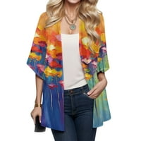 Ženski kardigan s trendovskim cvjetnim printom, kimono s rukavima od tri četvrtine, široka bluza s pelerinom,