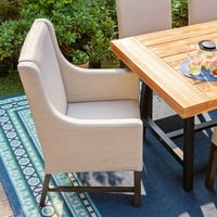 7-dijelni set za blagovanje na terasi s tapeciranim stolicama i velikim stolom od punog drveta u bež boji