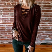 Ženski modni casual jednobojni pulover s križnim izrezom u obliku slova M i dugim rukavima, topovi, modna jesenska
