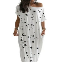 Ležerne široke spavaćice za žene sa zvjezdanim printom, Majica kratkih rukava, odjeća za spavanje, Duge spavaćice