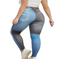 Žene FAU traper gaćice Kontrola trbuha Lažne traperice visoki struk plus size gamaše dame pune duljine Sport jeggings