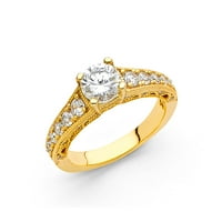 Nakit 14k žuto zlato, okrugli zaručnički prsten s kubičnim cirkonijem, veličina 10