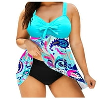 Ženski modni dvodijelni boksački kupaći kostim s printom na remenu, nebesko plava, e-mail