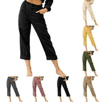 Ženske ljetne hlače s elastičnim strukom, Ležerne ravne udobne hlače visokog struka