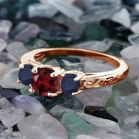 Gem Stone King 18k Rose zlato pozlaćeno srebrno crveno rodolit granat i plavi safirski filigran stil kameni prsten