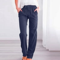 Lanene hlače za žene širokog kroja, široke široke hlače, Ležerne Duge hlače ravnih nogavica, Modne jednobojne