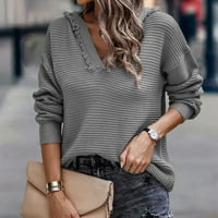Ženski jesenski džemperi u donjem rublju, ležerni rebrasti pulover s dugim rukavima s dugim rukavima, sivi u donjem