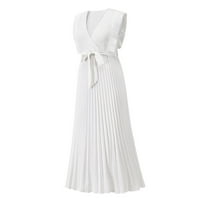 Ženske haljine, jednobojna haljina Bez rukava s izrezom u obliku slova u, Peplum haljine srednje duljine, bijele