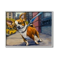 Stupell Industries Urban City Dog Walk Obiteljski slikanje kućnih ljubimaca sivo uokvireno CR Townsend
